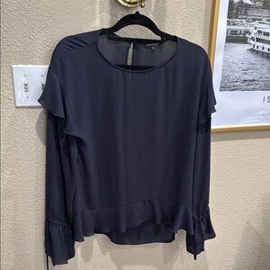 Ruffled Blue Blouse with Long Sleeves